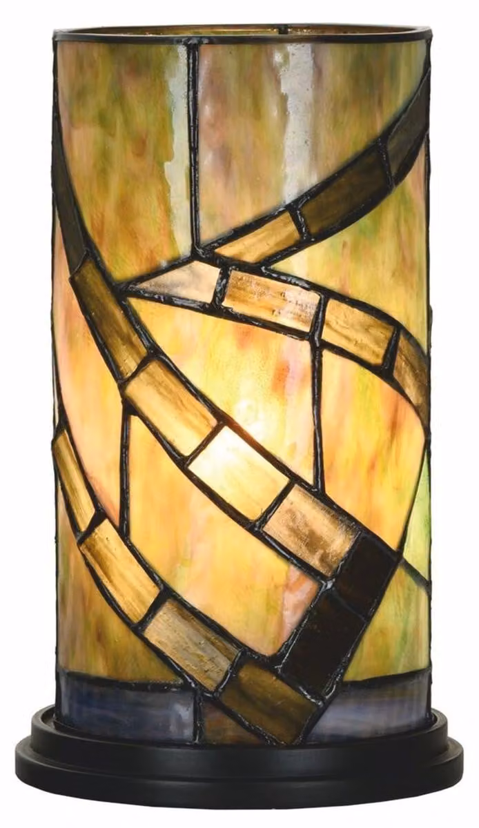 Lampada da tavolo Art Deco Tiffany, verde/marrone/nero, altezza 25 cm - Lampada da scrivania rotonda - Lampade Tiffany