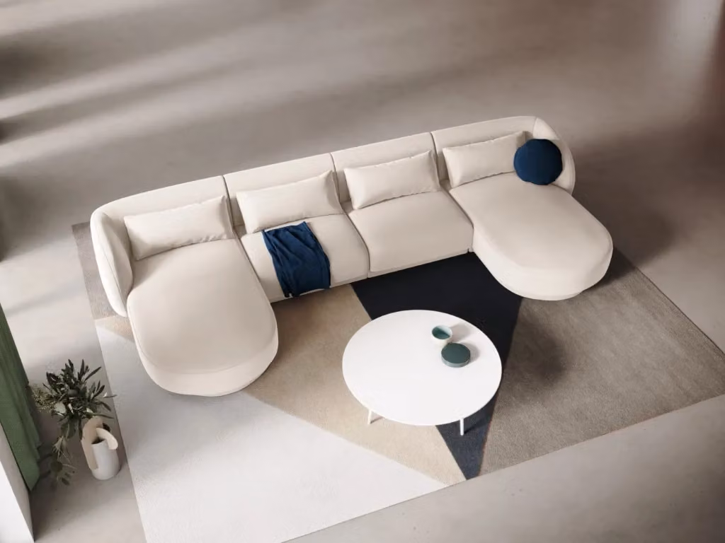Divano panoramico Tulum a 5 posti Cosmopolitan Design in velluto beige chiaro con forma a L e orientamento sinistro L/P/H: 330 x 154 x 70 cm – 2