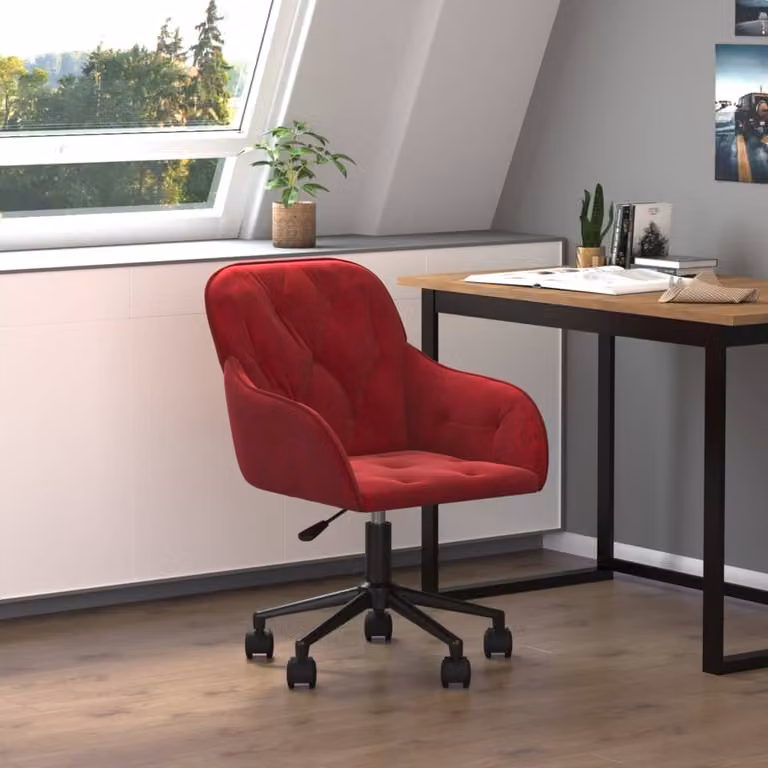 The Living Store Sedia da ufficio girevole in velluto rosso vino