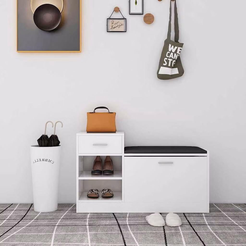 vidaXL Panca Porta Scarpe Moderna in Legno e MDF Bianco Lucido L: 94,5 cm, P: 31 cm, H: 57 cm