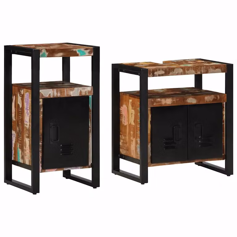 Set di mobili per il bagno moderno vidaXL composto da 2 pezzi in legno e metallo, colore marrone e nero