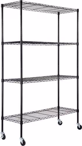 VEVOR Scaffale portaoggetti con ruote in metallo nero, 4 ripiani regolabili, scaffale da garage per carichi pesanti, L/P/H: 120 x 45 x 188 cm