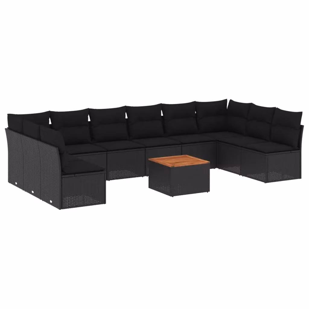 vidaXL Set Divani da Giardino a L 11 pz in Polyrattan Nero con Cuscini e Tavolino da Caffè – 2