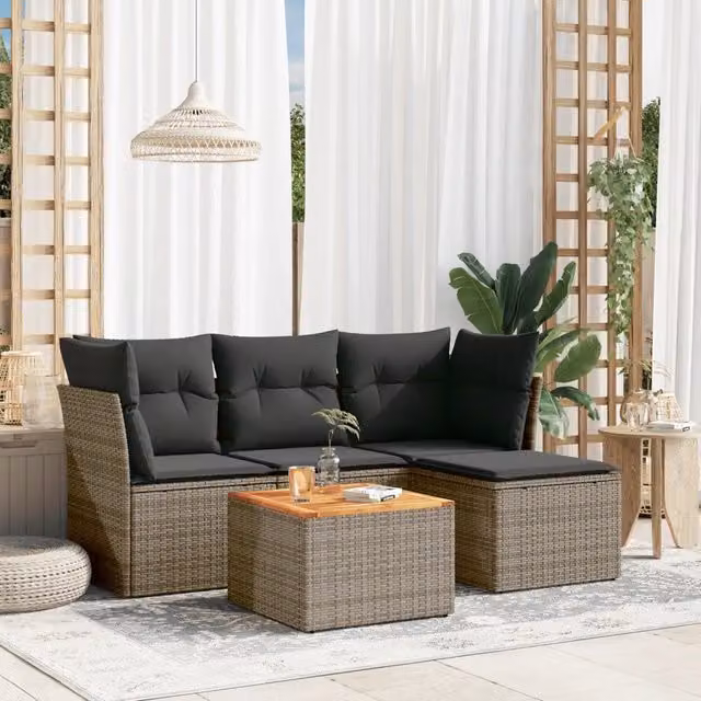 Set Divano da Giardino 5 pz con Cuscini-Sofa da Giardino-Divanetto da esterno Grigio in Polyrattan 979918