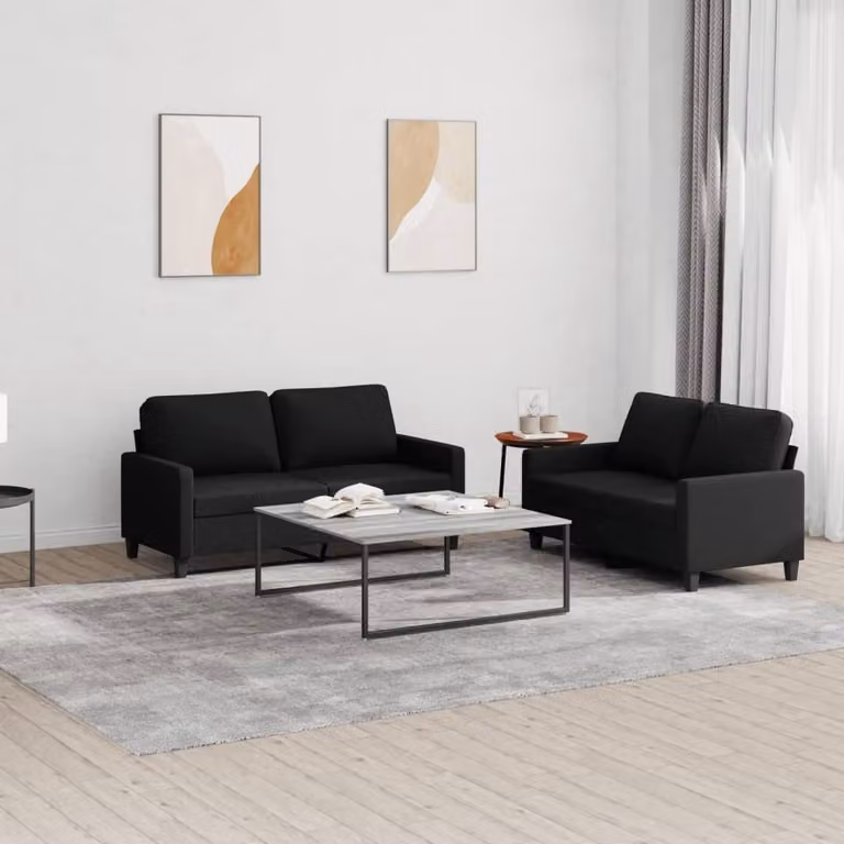 Maison Exclusive - Set divano a 2 posti con cuscini, tessuto nero