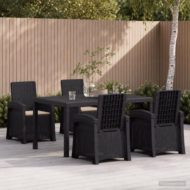 Set da pranzo per giardino e terrazzo vidaXL in rattan sintetico da 5 pezzi, colore antracite e beige