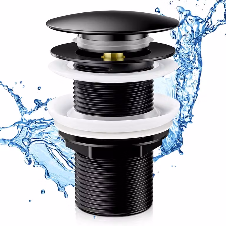 Tappo per scarico del bidet "Click Clack" senza troppofilo - Scarico per lavabo - Tappo universale per bidet G1 1-4 pollici - Adatto a tutti i tipi di lavabo (nero)