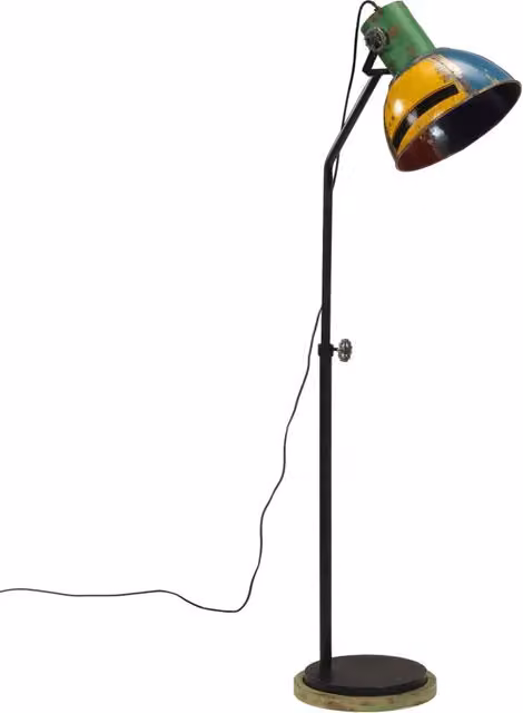 Lampada da terra industriale vidaXL multicolore in legno e metallo con altezza regolabile, L/P/H: 30 x 30 x 100-150 cm, attacco E27