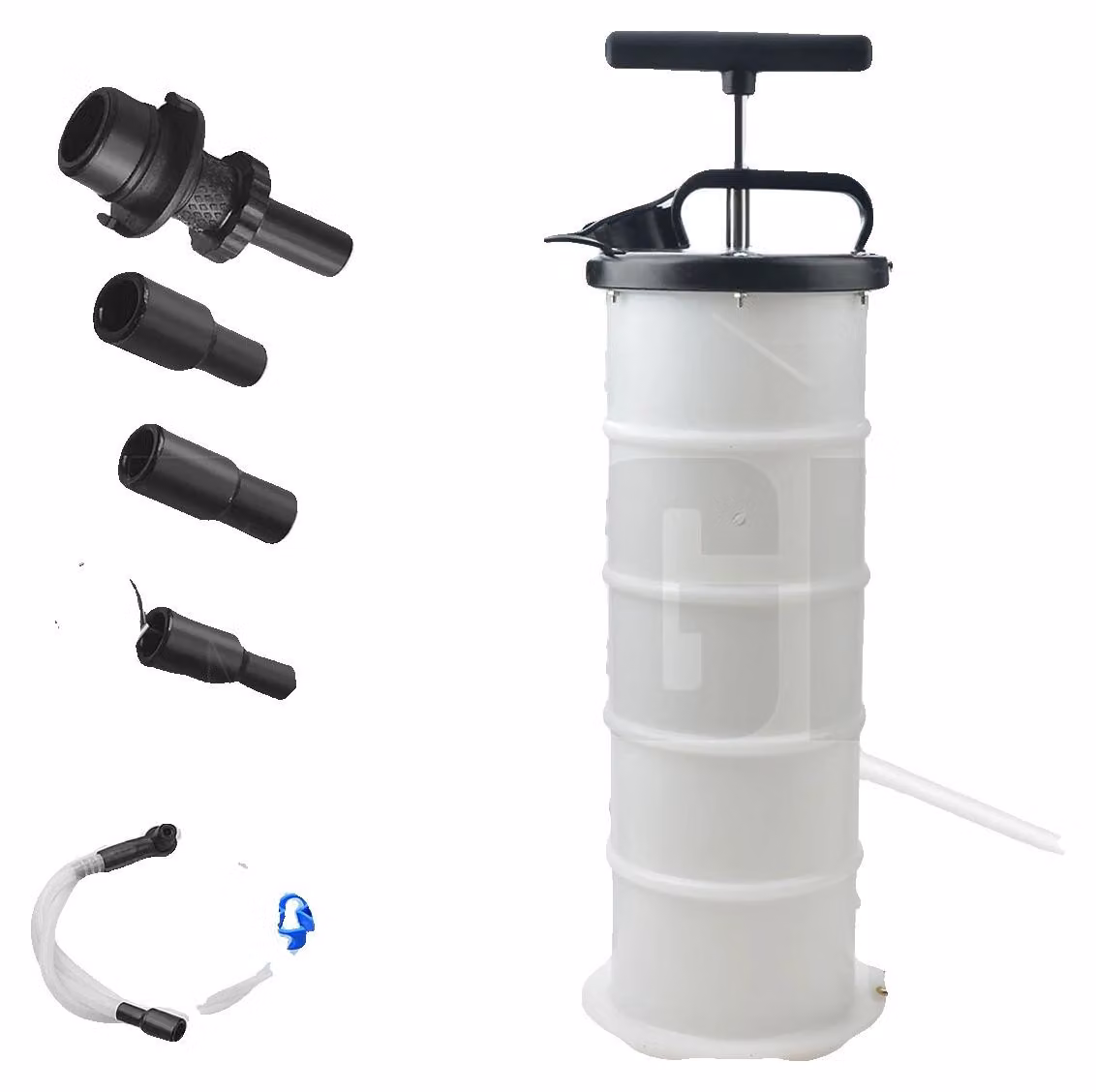 Pompa di estrazione del fluido per olio, capacità 6,5 litri, dimensioni 23 x 18 x 58 cm, funzionamento versatile in modalità duale, peso del prodotto 3,3 kg, compatibile con le dimensioni standard delle sonde per il livello dell'olio