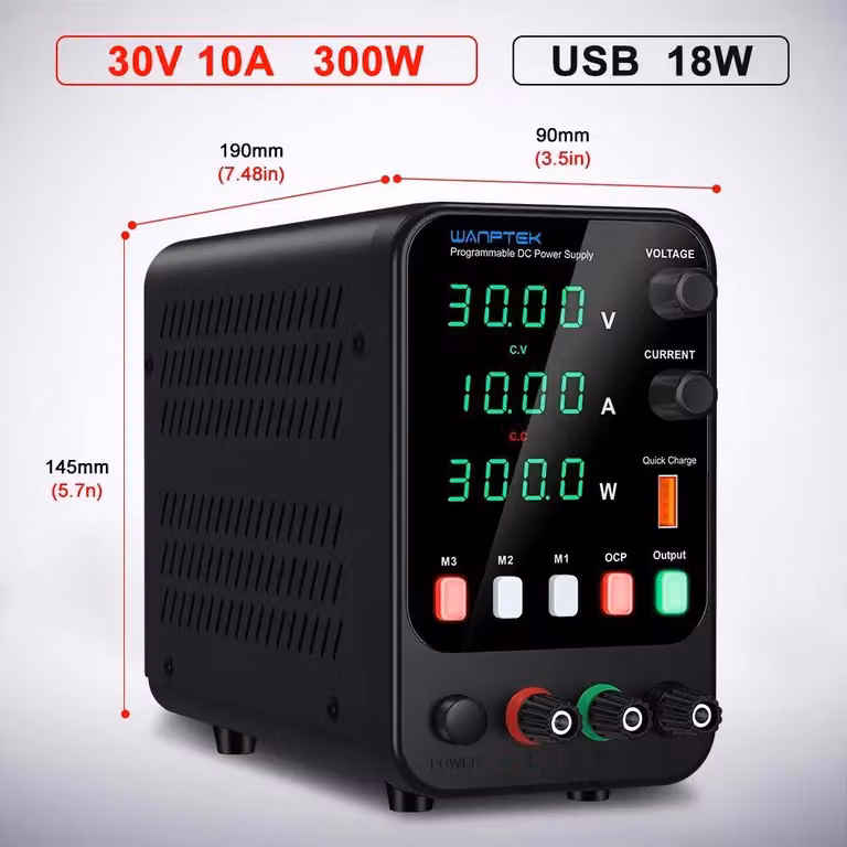 Alimentatore DC da laboratorio - APS 30V 10A 300W - Tensione regolabile da 0 a 30V - Corrente regolabile da 0 a 10A - Potenza di uscita 300W - Spina EU da 220V