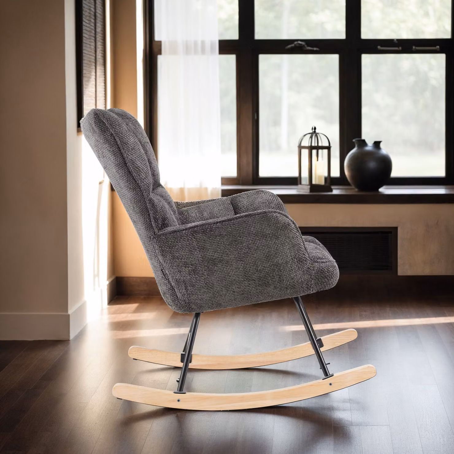 Sedia relax reclinabile TecTake GmbH in velluto antracite con braccioli e struttura in metallo e legno in stile scandinavo – 2