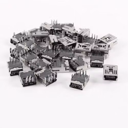 10 connettori mini-USB tipo B, 5 pin, ad angolo retto, per montaggio a traversa (DIP)