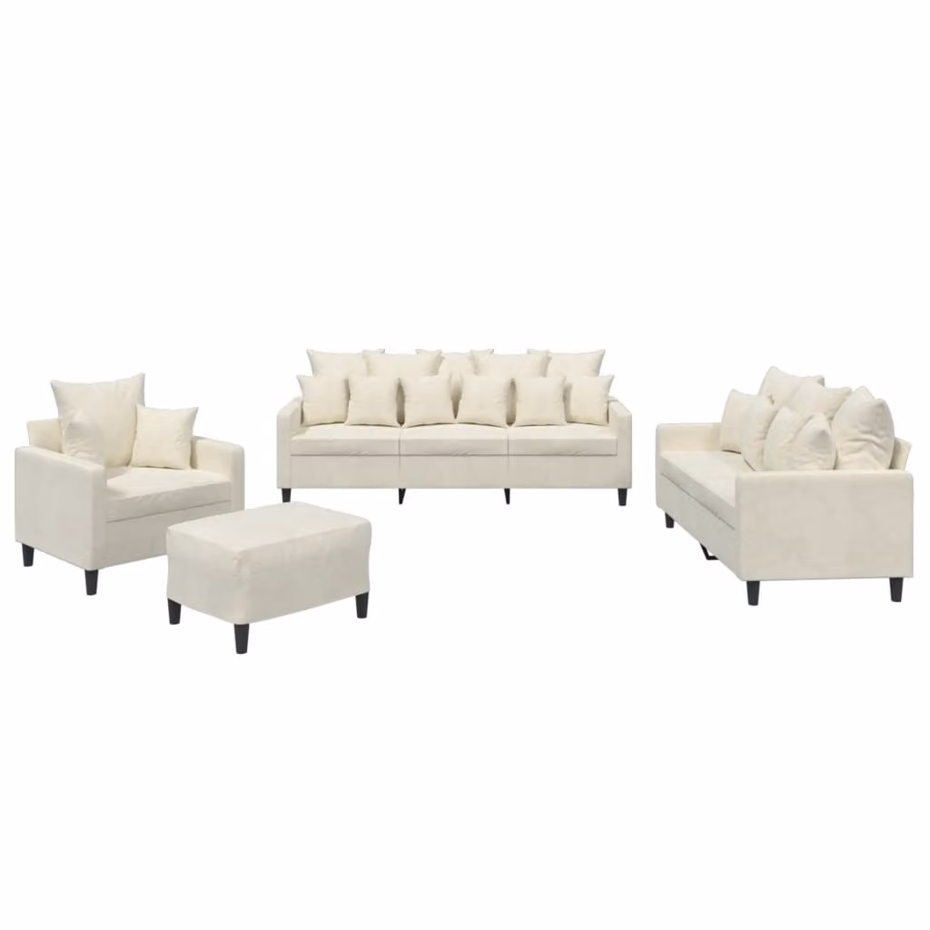 Set di Divani 4 pz con Cuscini Crema in Velluto