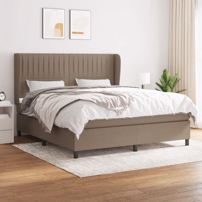 The Living Store Letto a molle con materasso Taupe 180x200 cm in tessuto
