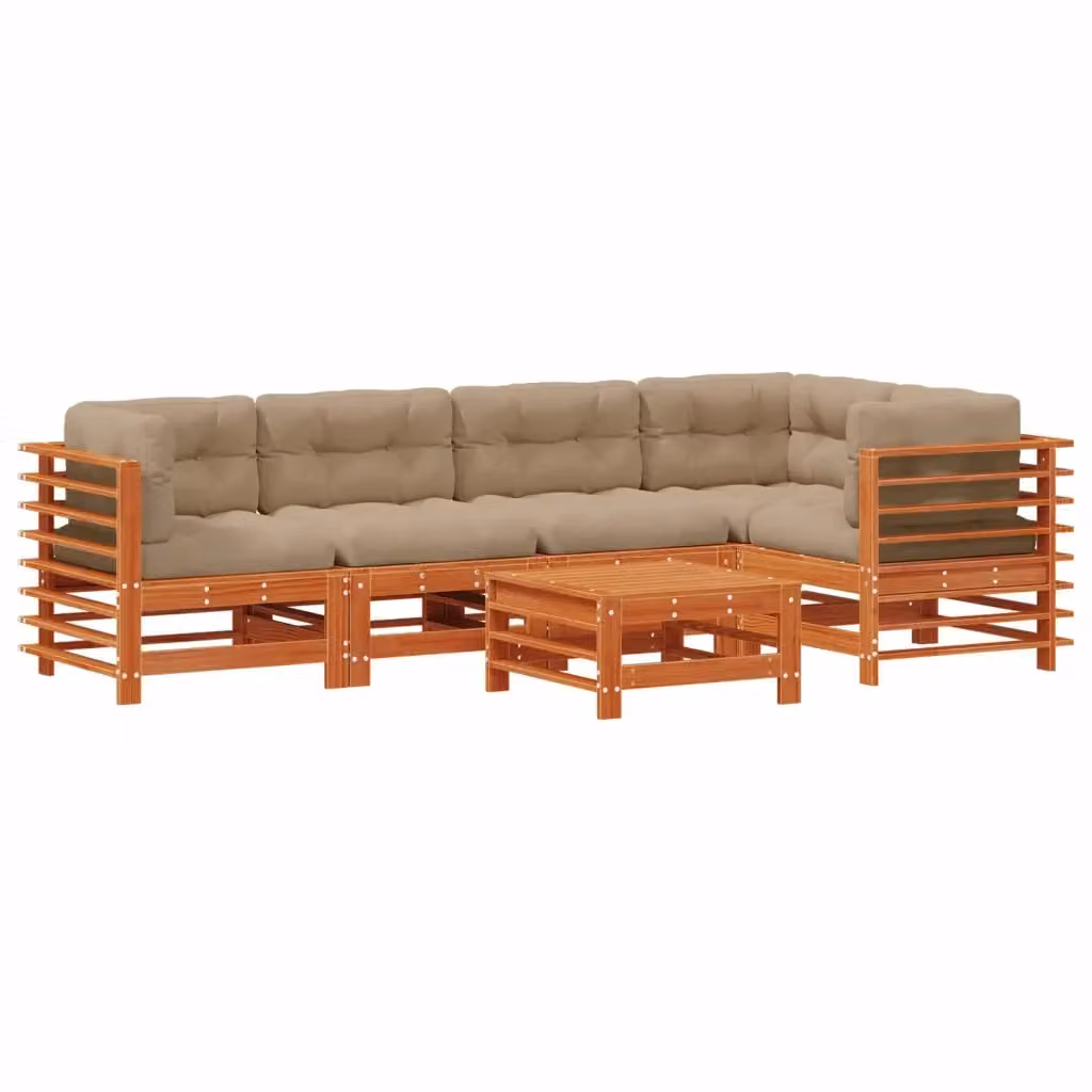 Set Lounge da Giardino Moderno vidaXL in Legno di Pino Marrone Cerato con Cuscini, 6 Pezzi – 2