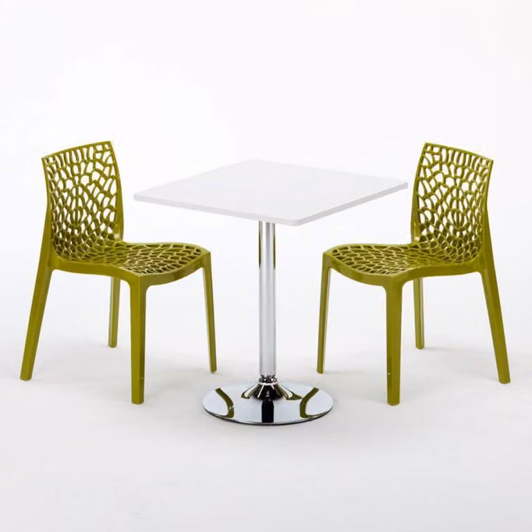 Tavolo quadrato bianco e 2 sedie Set di bastoni per interni in polipropilene colorato Grand Soleil Gruvyer Cocktail - Verde anice