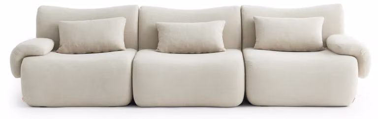MILYSOFA SOFATIME: divano componibile a 3 posti, dal design lineare, in tessuto a riccioli color crema e beige