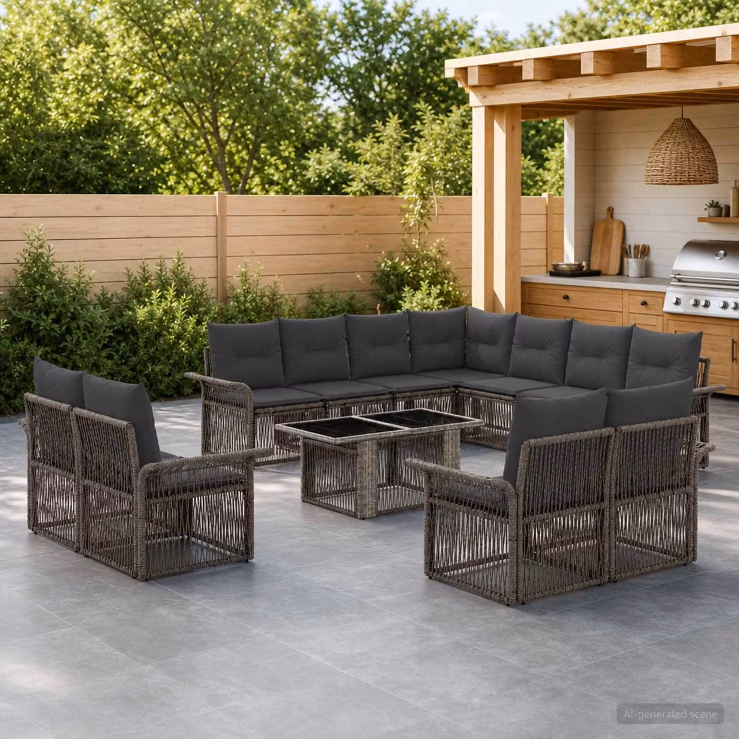Set Divano da Giardino Moderno vidaXL 12 pz in Polyrattan Grigio
