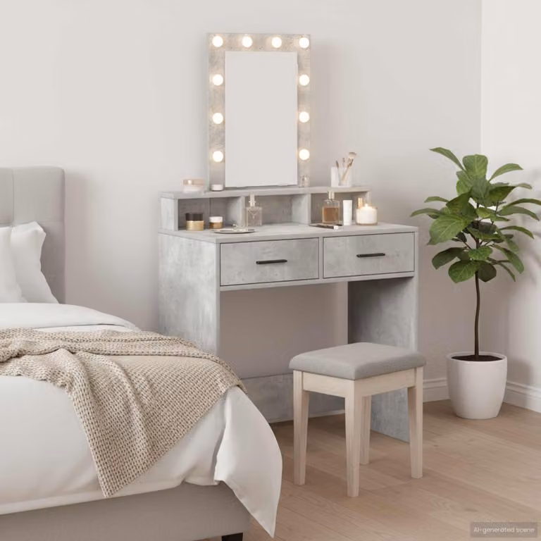 vidaXL Tavolo da Trucco Moderno Grigio in Legno MDF L: 79 cm, P: 41 cm, H: 140 cm