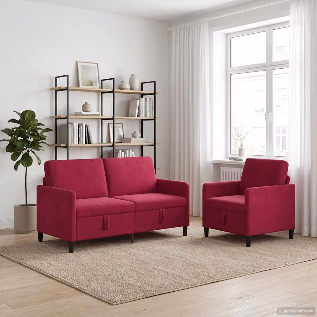 Set di 2 divani moderni vidaXL con contenitore, rivestimento in tessuto rosso e nero per il tuo soggiorno