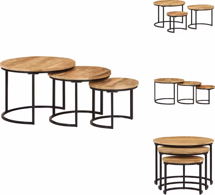 vidaXL Set tavoli 3 pz. Legno massiccio di mango grezzo - Tavolini