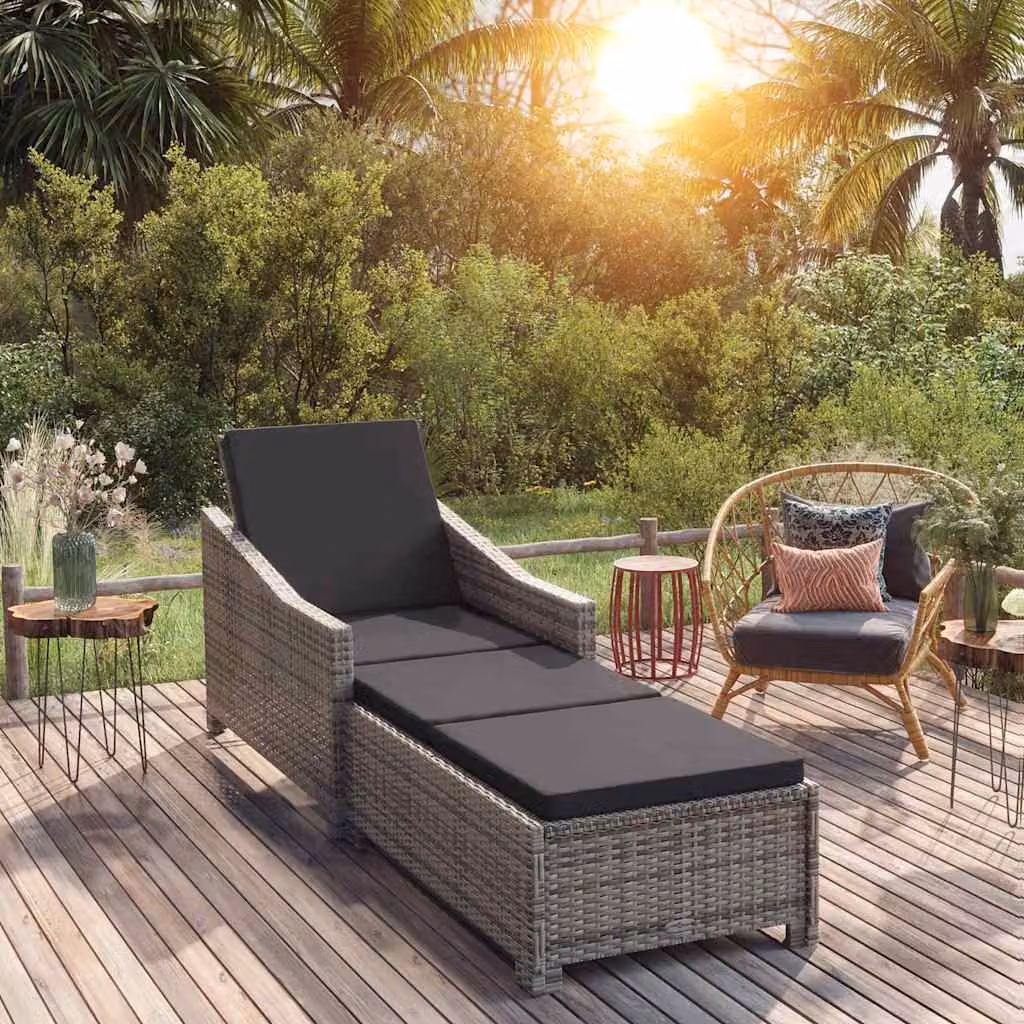 vidaXL Lettino Prendisole in Polyrattan Grigio con Cuscino Impermeabile e Poggiatesta Regolabile