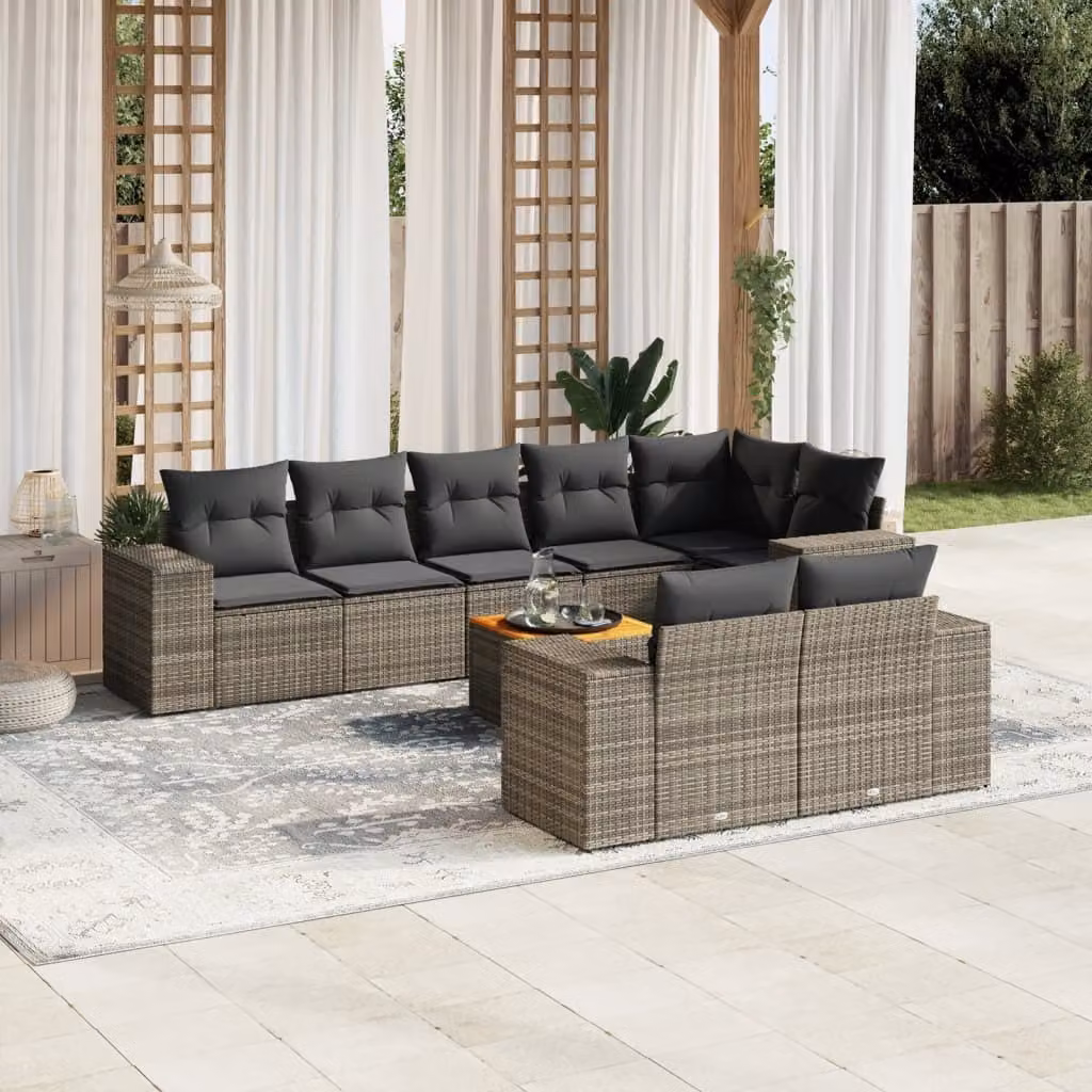 Maison Exclusive - Set da giardino 9 pezzi con cuscini Grigio Polyrattan
