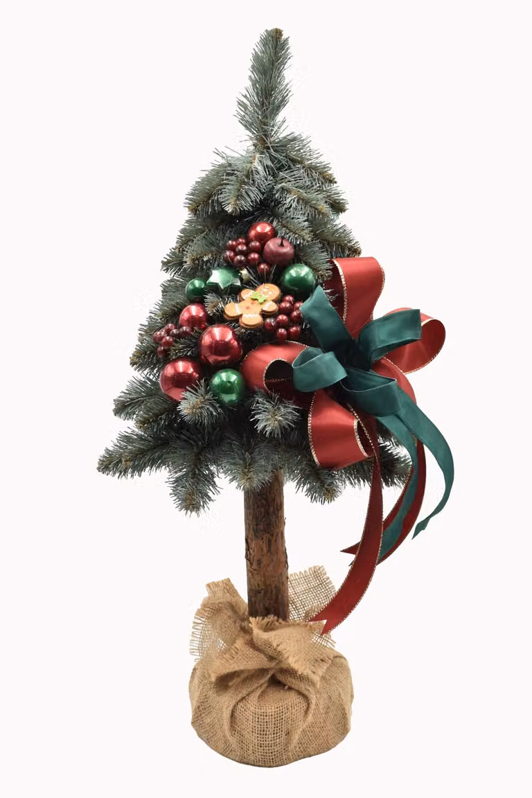 PINUS COMPANY | Albero di Natale su base di legno - 65 cm - Argento e verde - Decorazione elegante - Fatto a mano