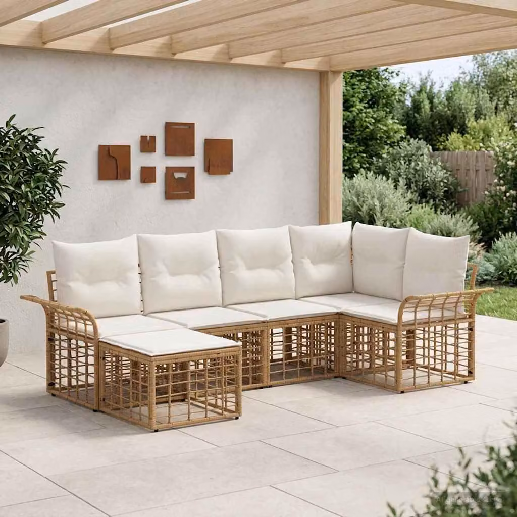 Maison Exclusive - Set da esterno per divano, 6 pezzi. Tessuto in poliestere, colore naturale e bianco crema