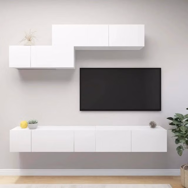 Set di mobili porta TV moderno vidaXL in legno multistrato bianco da 6 pezzi per il tuo soggiorno – 1