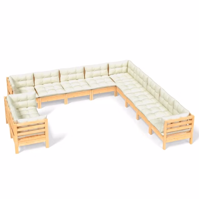 Set Divani da Giardino 11 pz con Cuscini Crema Massello di Pino