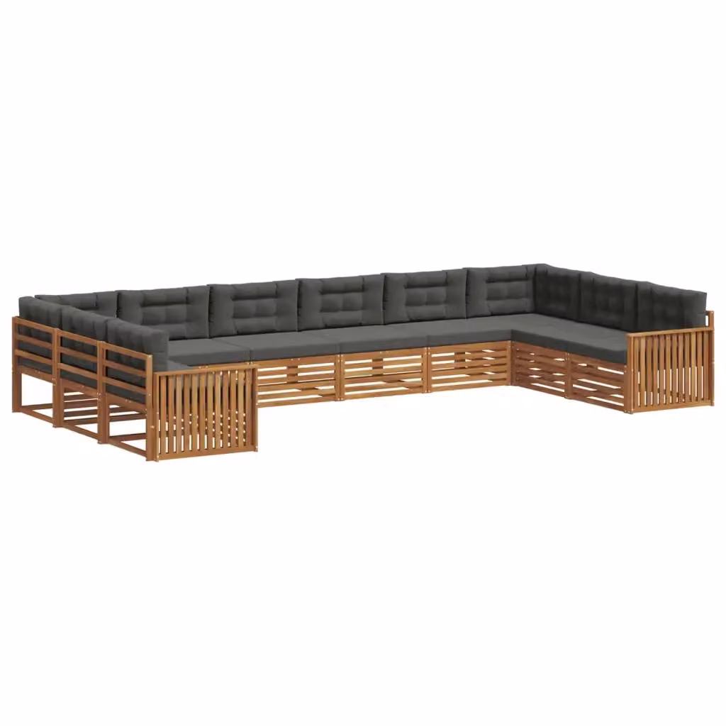 Set di divani da giardino vidaXL in legno di acacia massello con cuscini, composizione a L con orientamento a sinistra, colori beige e antracite – 2