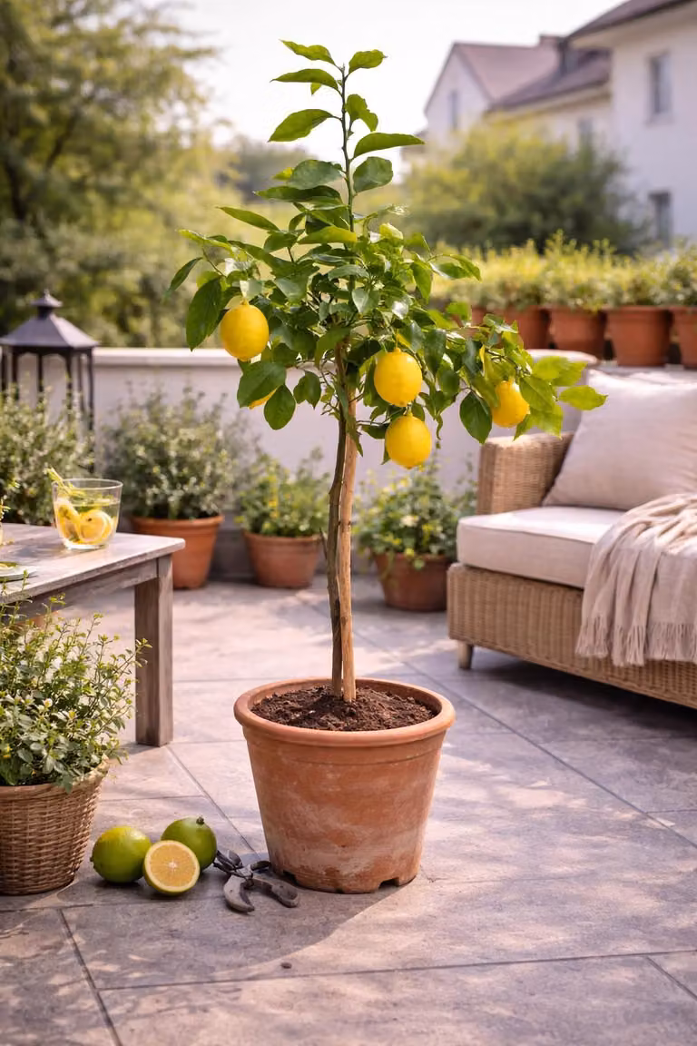 Albero di limone Fino 95, circa 100–140 cm, vaso incluso – Vero limonero, pianta di agrumi mediterranea per balconi, terrazze e giardini