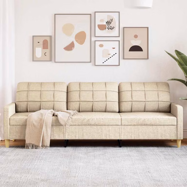 Divano a 3 posti moderno vidaXL in tessuto beige con struttura in metallo e schiuma per il tuo soggiorno L 226 x P 80 x H 77 cm