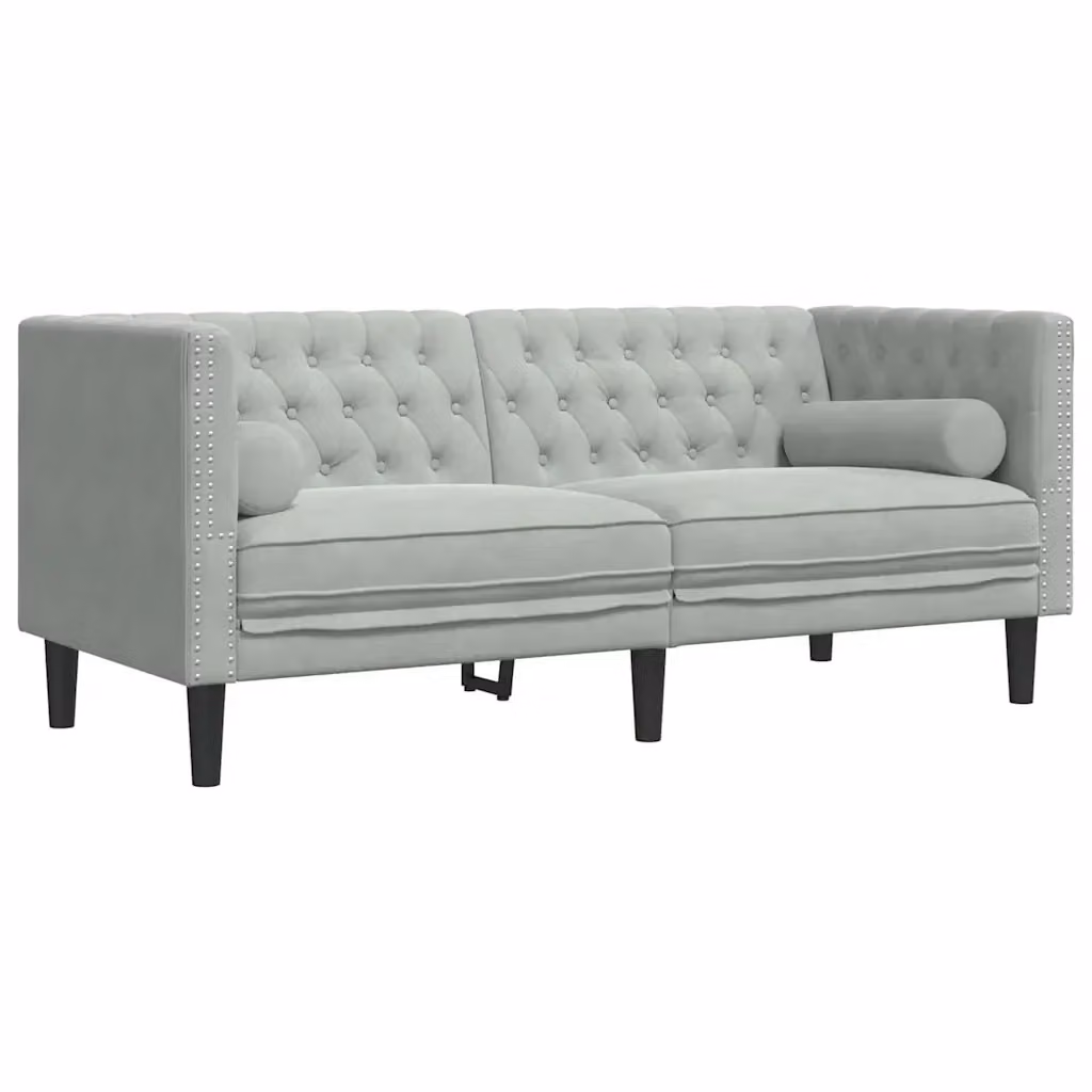 Divano Chesterfield vidaXL in Velluto Grigio L: 174 cm, P: 74,5 cm, H: 70,5 cm – 2