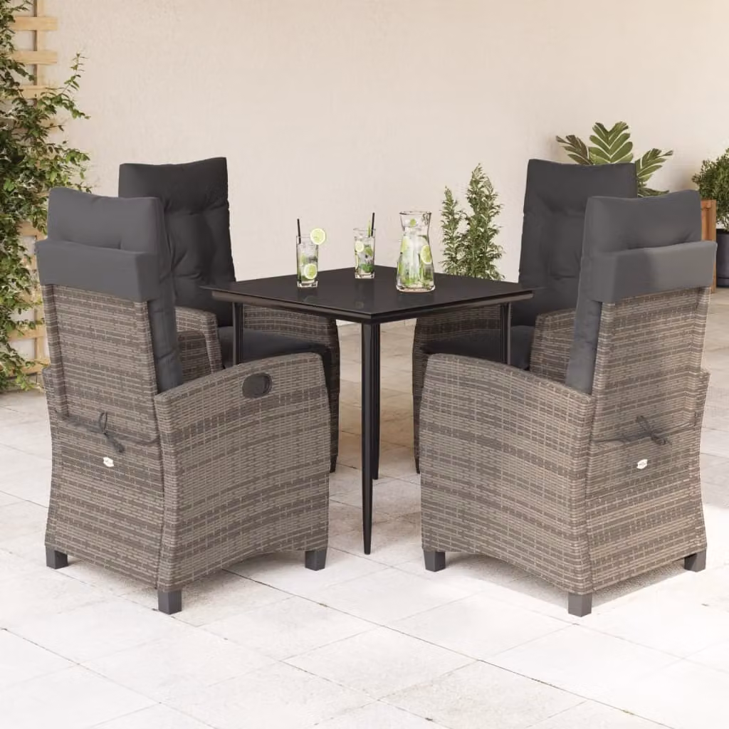 Maison Exclusive - Set da Pranzo da Giardino 5 pz con Cuscini in Polyrattan Grigio