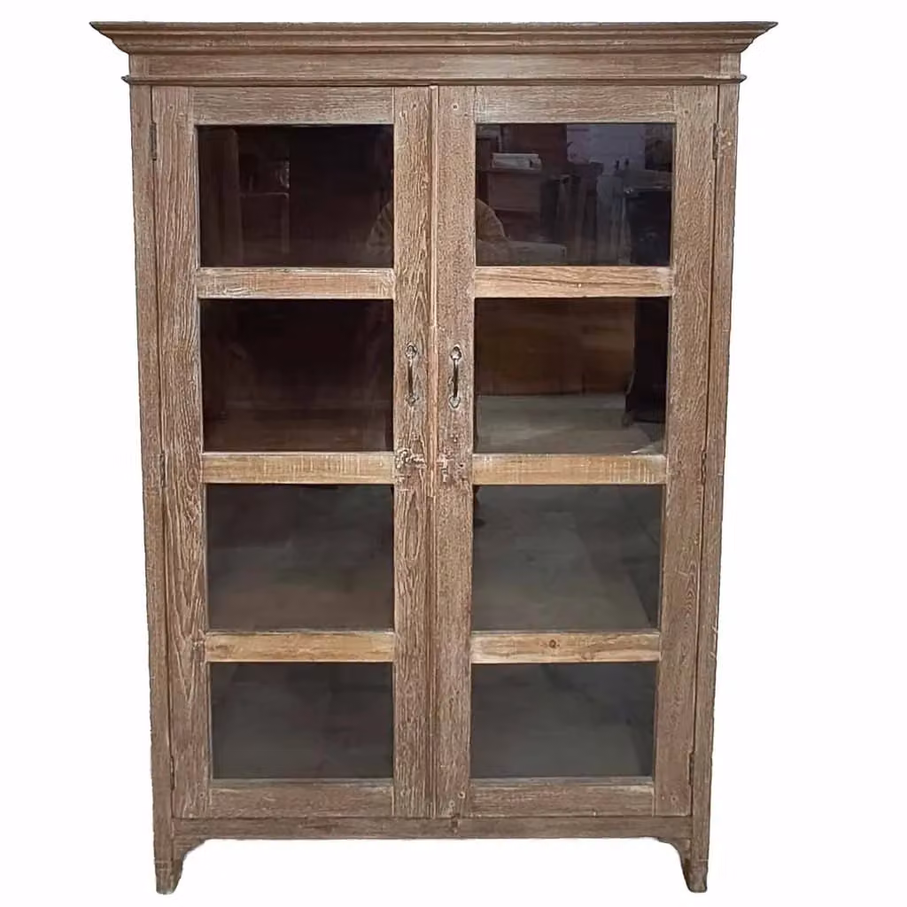 Vetrina Wanderlust Deco in legno e vetro con ante in vetro e finitura rustica marrone L: 110 cm, P: 45 cm, H: 180 cm – 2