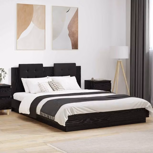 Struttura letto con testata-Giroletto Rovere Nero 120 x 200 cm