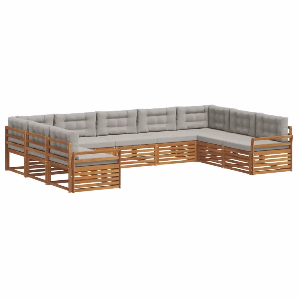 Set di divani da esterno a L vidaXL in legno di acacia con cuscini grigi, 9 pezzi – 2