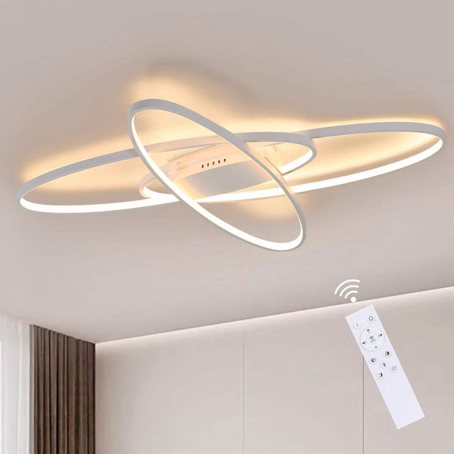 ZMH LED Plafoniera bianca dimmerabile con telecomando Plafoniera decorativa per interni 75W per soggiorno camera da letto cucina ufficio