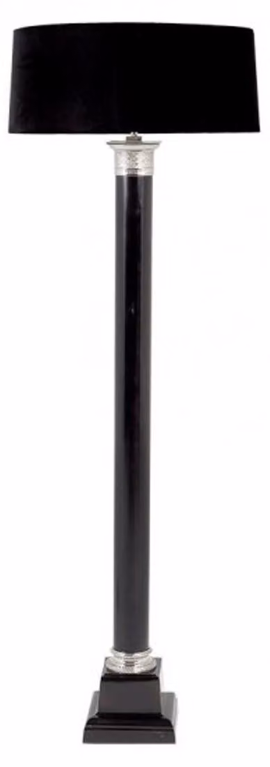 Lampada da terra Casa Padrino Luxus, nera - Elegante lampada da terra in acciaio e alluminio con paralume in velluto nero, altezza 140 cm