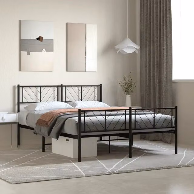 Giroletto con Testiera e Pediera-Struttura Letto Metallo Nero 140x200 cm 710633