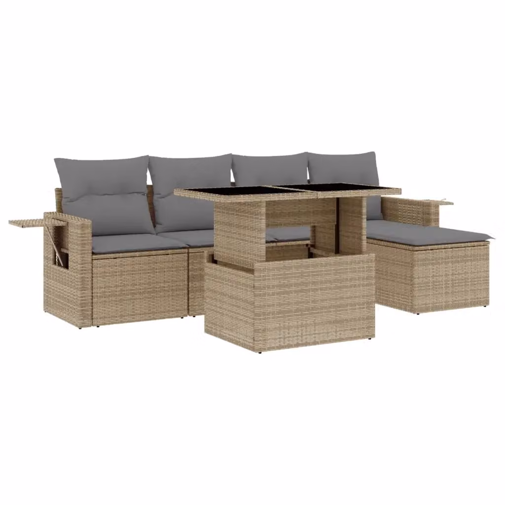 vidaXL Set Divano da Giardino 6 pz in Polyrattan Beige con Cuscini e Tavolino – 2