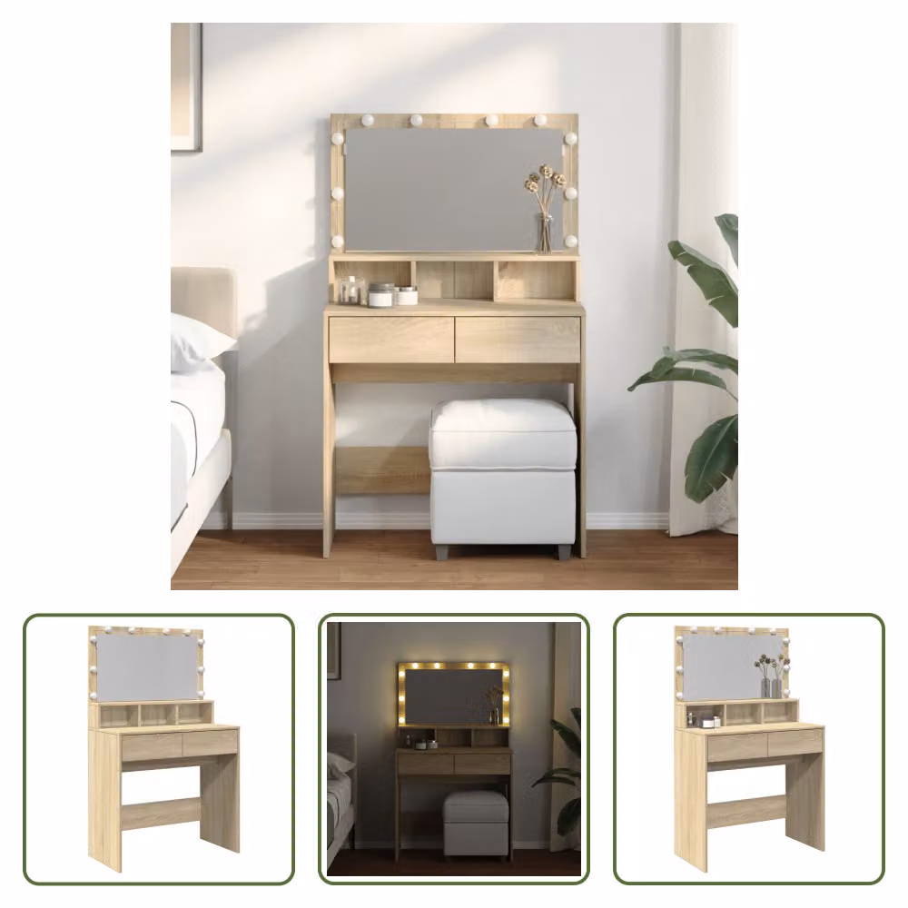 The Living Store Comodino con illuminazione LED Rovere Sonoma 80x41x134,5 cm