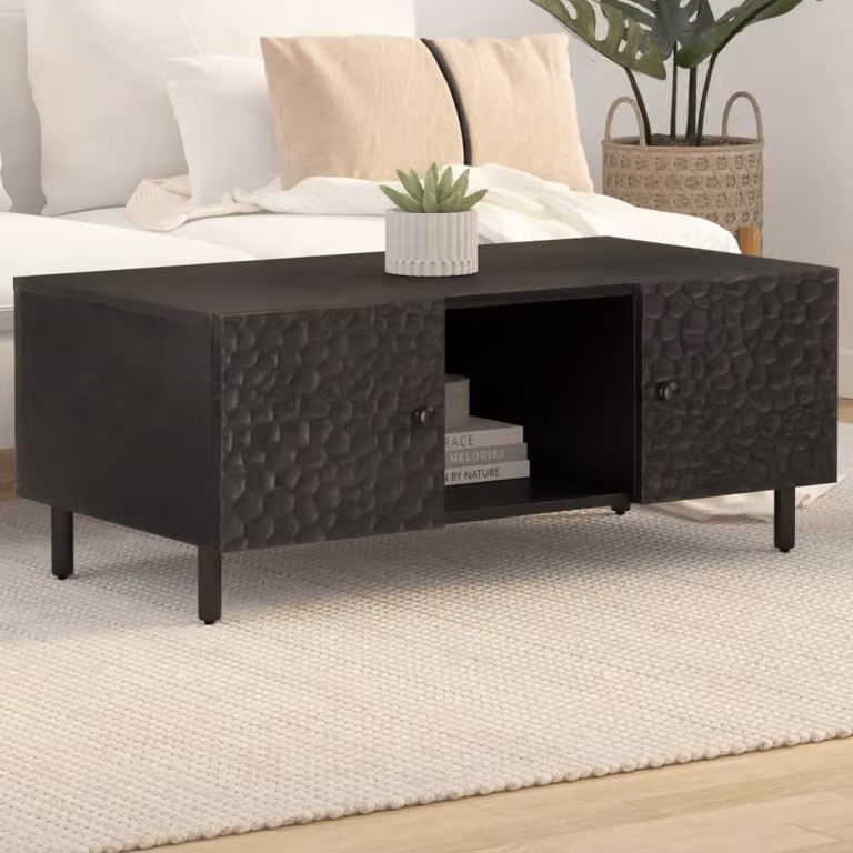 vidaXL Tavolino da Salotto Moderno in Legno di Mango Nero L: 100 cm, P: 54 cm, H: 40 cm
