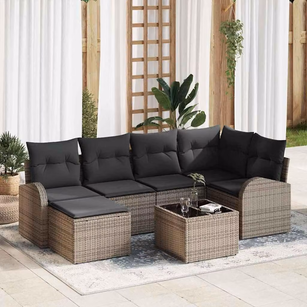 Maison Exclusive - Set di divani con cuscino 7 pcs Grigio polyrattan