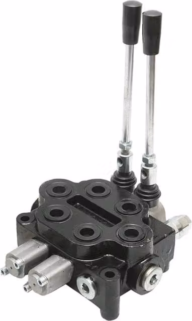 Distributore idraulico UTB a 2 leve, 150 Bar, portata 80 L/min, colore nero, filettatura M22x1,5mm