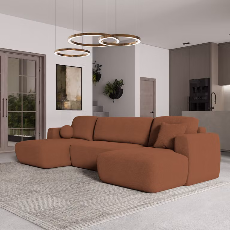 Divano angolare SENTUM N di Masseno con funzione letto a U, divano con box letto, divano da salotto, divano, divano letto, set di divani - arancione, ORA O MAI PIÙ 54