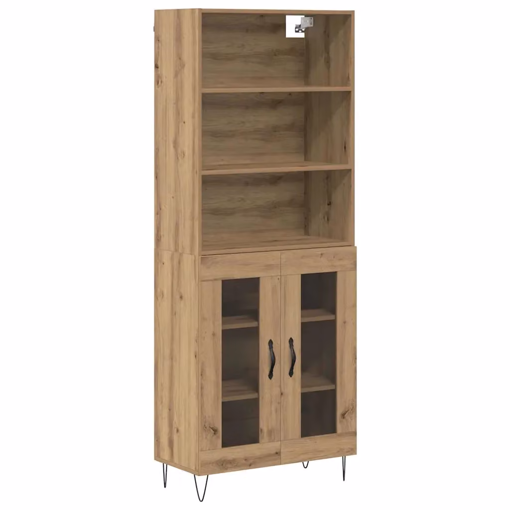 Set di 2 credenze moderne vidaXL in rovere marrone con dettagli in vetro e metallo L/P/H: 69,5 x 34 x 180 cm – 2