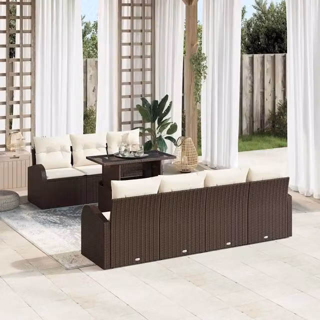 Set Divano da Giardino 8 pz Marrone Poly Rattan 3348584